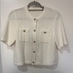 Goelia Round Neck Knit Cardigan with Gold Buttons